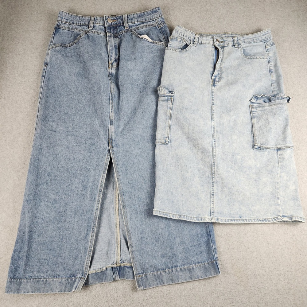 Shein SKirt Women 8/10 Blue Denim Cotton Medium Wash Stretch Flat Front Lot of 2